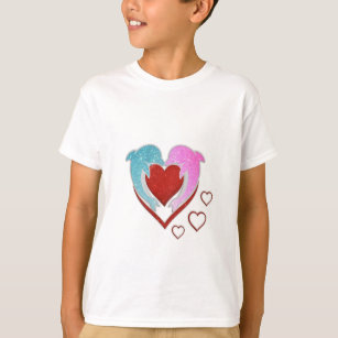 Cute pink blue dolphins holding a red heart T-Shirt