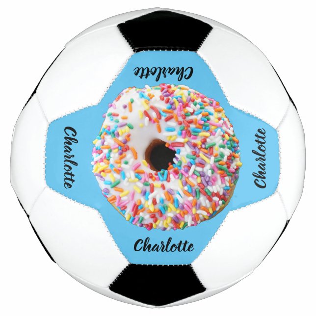 Cute Pink Blue Doughnut Personalized Modern Soccer Ball (Front)