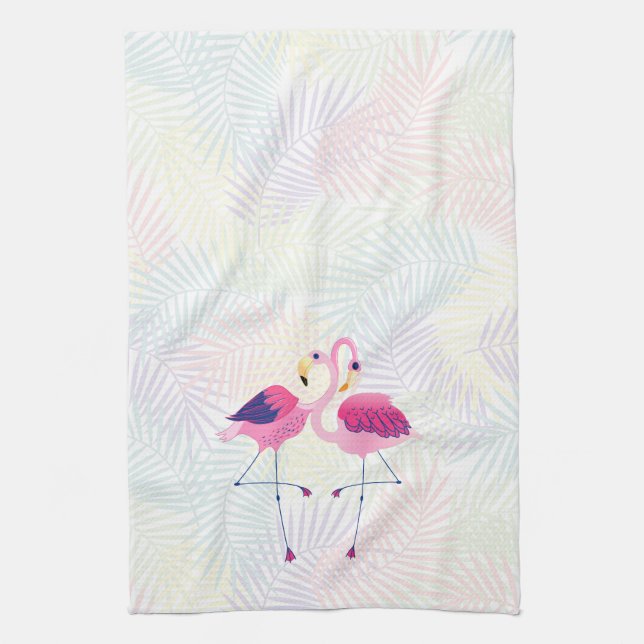 Cute Pink & Blue Flamingos Kitchen Towel (Vertical)
