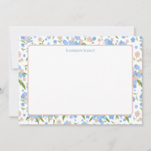 Cute Pink & Blue Floral Personalized Stationary Thank You Card