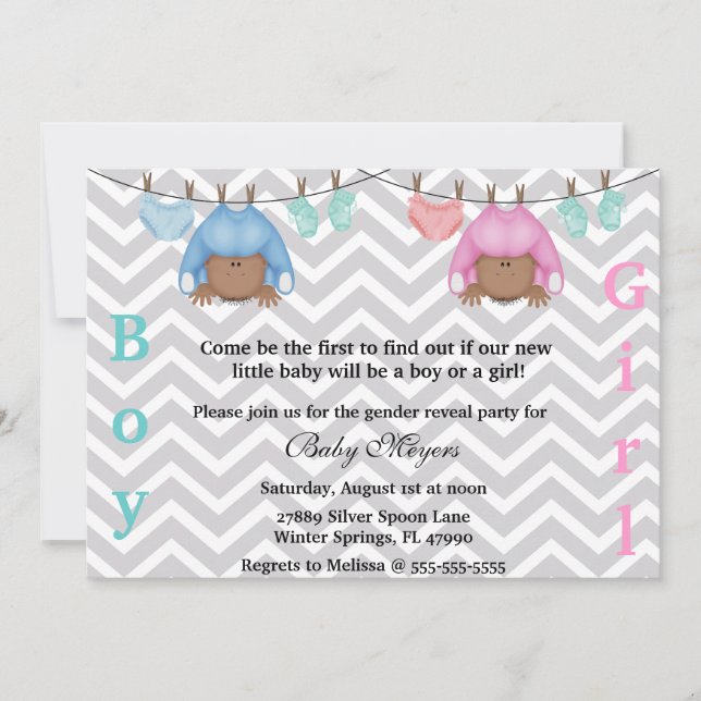 Cute Pink & Blue Gender Reveal Party Invitation (Front)