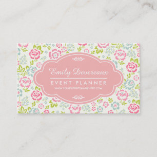 Cute Pink & Blue Girly Floral Personalized Business Card