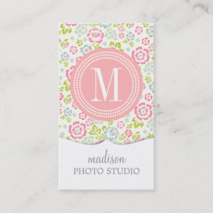 Cute Pink & Blue Girly Floral Personalized Business Card
