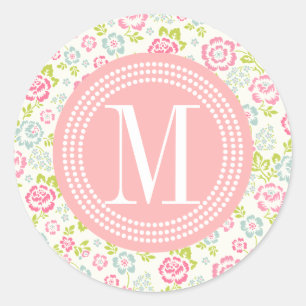 Cute Pink & Blue Girly Floral Personalized Classic Round Sticker
