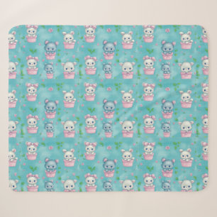 Cute Pink Blue Kittens in Flower Pots Sherpa Blanket
