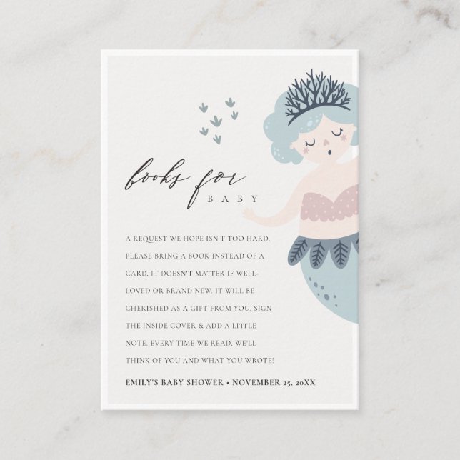 CUTE PINK BLUE LITTLE MERMAID REQUEST BABY SHOWER ENCLOSURE CARD (Front)