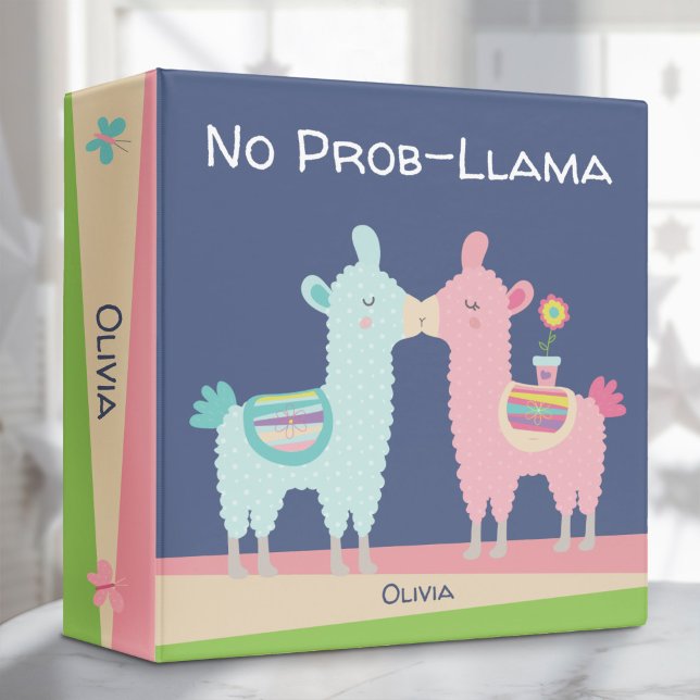 Cute pink blue llamas kawaii back to school name binder (Creator Uploaded)