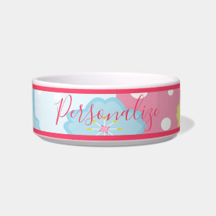 Cute Pink Blue Pastel Design Personalized Dog Cat Bowl