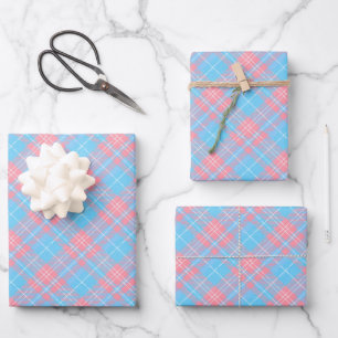 Cute pink blue plaid gender reveal party  wrapping paper sheet