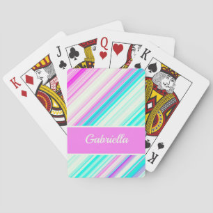 Cute Pink Blue Purple Stripes Customize Name Playing Cards