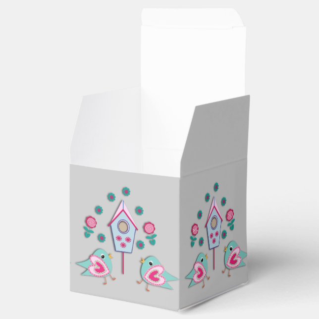 Cute Pink Blue Shabby Chic Birds and Bird House Favor Box (Opened)