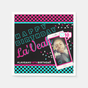 Cute Pink Blue Social Media Cellphone Photo Napkin