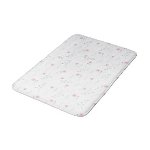 Cute Pink Blue Watercolor Wildflower Pattern Bath Mat