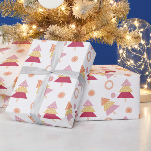 Cute Pink Blush Holiday Tree Wrapping Paper