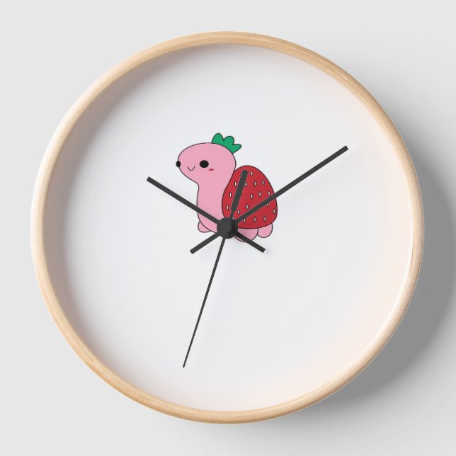 Cute pink blushing strawberry turtle Classic T-Shi Clock (Front)