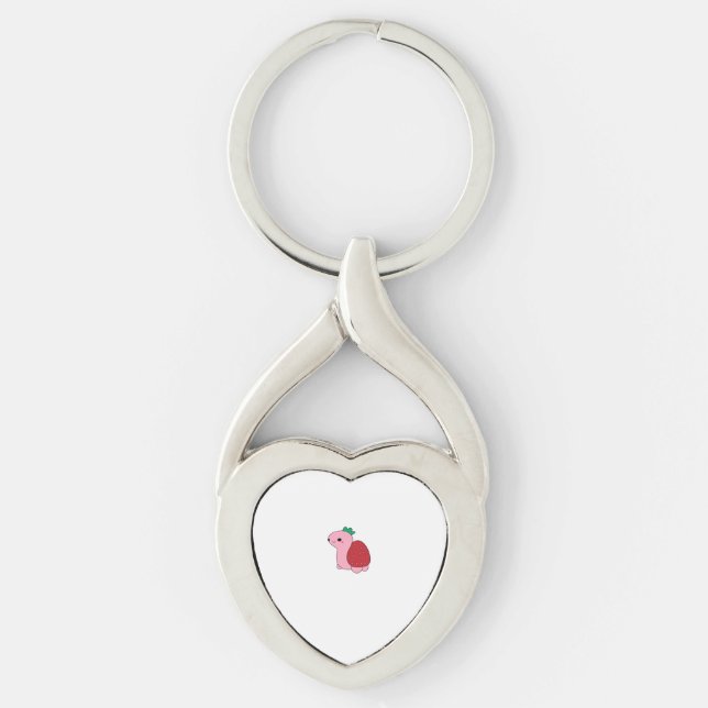 Cute pink blushing strawberry turtle Classic T-Shi Keychain (Front)