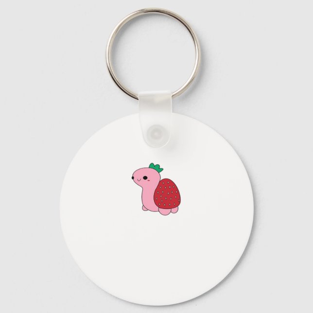Cute pink blushing strawberry turtle Classic T-Shi Keychain (Front)