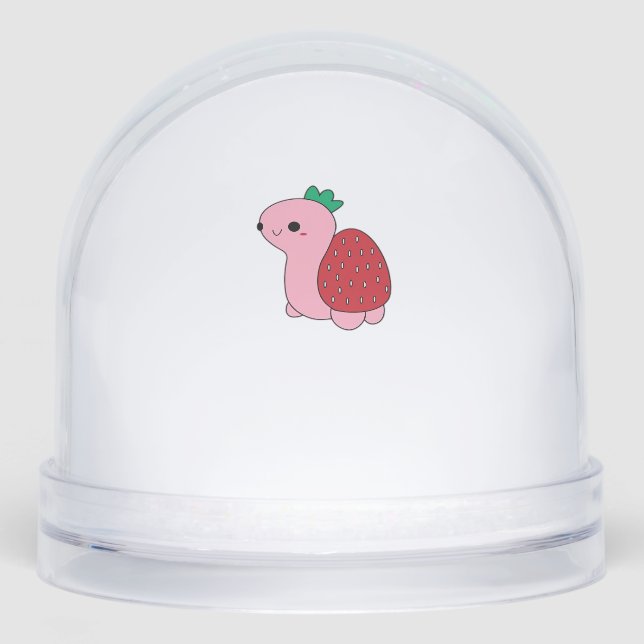 Cute pink blushing strawberry turtle Classic T-Shi Snowglobe (Front)