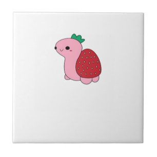 Cute pink blushing strawberry turtle Classic T-Shi Tile