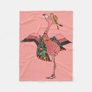 Cute Pink Boho Flamingo Girl's Bedroom Decor Fleece Blanket