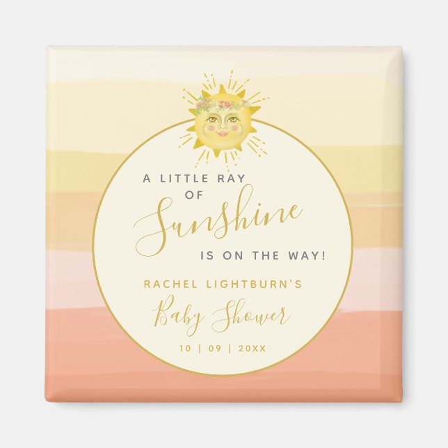 Cute Pink Boho Rainbow Ray of Sunshine Baby Shower Magnet (Front)