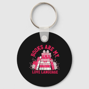 Cute Pink Books Are My Love Language Valentine Boo Keychain