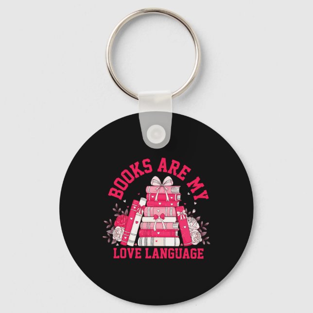 Cute Pink Books Are My Love Language Valentine Boo Keychain (Front)