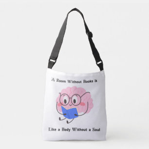 Cute Pink Bookworm Reading Illustration Art Quote Crossbody Bag