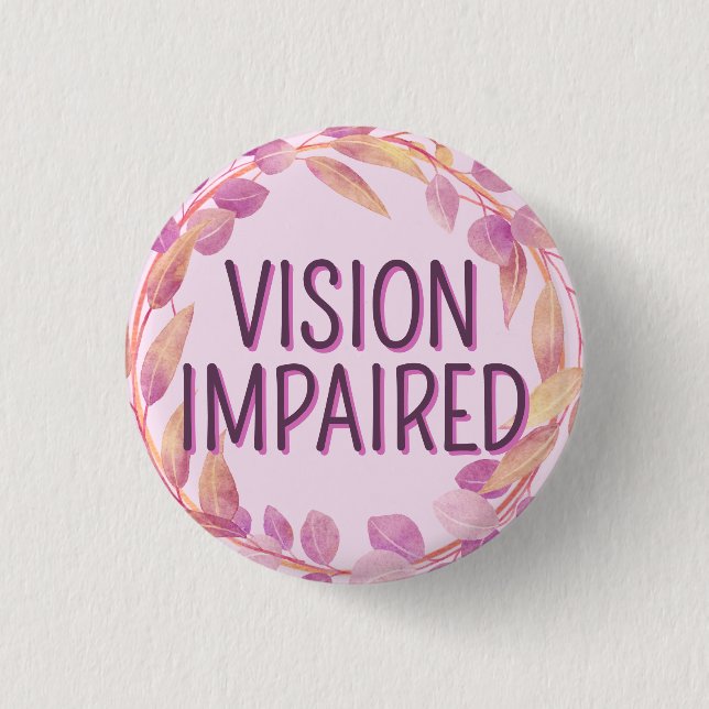 Cute Pink Botanical Leaves Vision Impaired 1 Inch Round Button (Front)