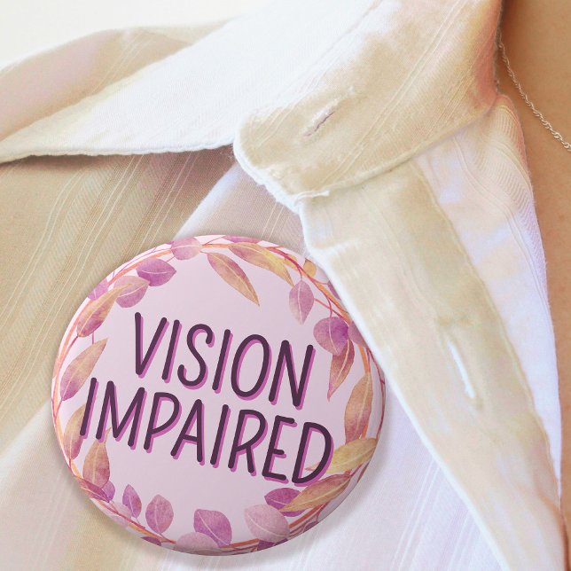 Cute Pink Botanical Leaves Vision Impaired 1 Inch Round Button (Cute Pink Botanical Leaves Vision Impaired Button)