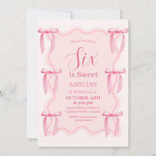 Cute Pink Bow 6th Birthday  Invitation