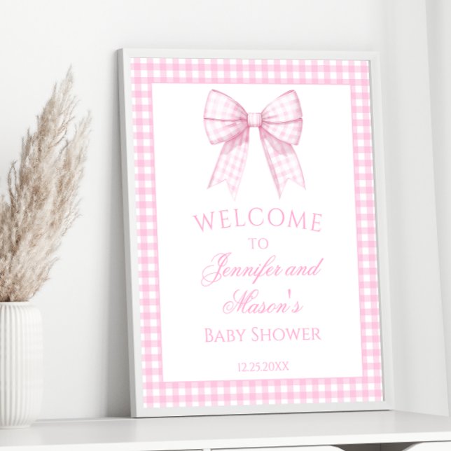 Cute Pink Bow Baby Girl Shower Welcome Sign (Creator Uploaded)