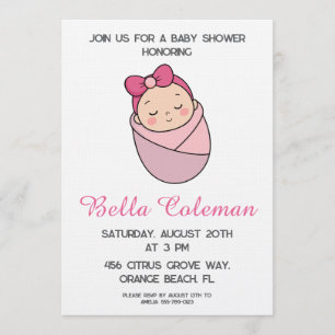 cute pink bow baby shower invitation