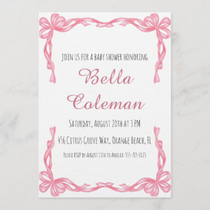 cute pink bow baby shower invitation