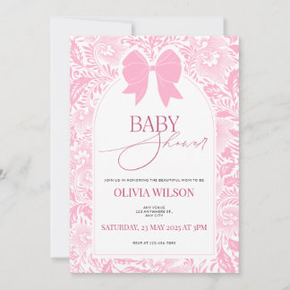 Cute Pink Bow Baby Shower Invitation