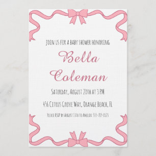cute pink bow baby shower invitation