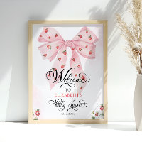 Cute Pink Bow Berry Sweet Baby Shower Welcome 
