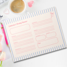 Cute Pink Bow Blue Striped Weekly Planner