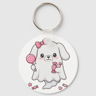 Cute Pink Bow Candy Ghost Halloween Sticker Kawaii Keychain