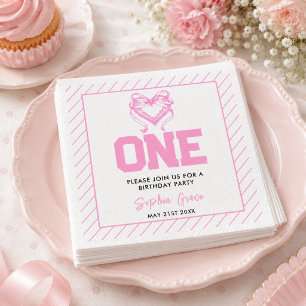 Cute Pink Bow Coquette 1st Birthday Napkin