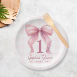 Cute Pink Bow Coquette 1st Birthday Paper Plate<br><div class="desc">Cute Pink Bow Coquette 1st Birthday Paper Plates</div>