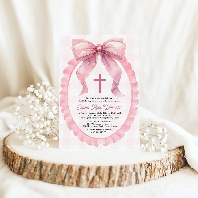 Cute Pink Bow Coquette Baptism Invitation (Creator Uploaded)