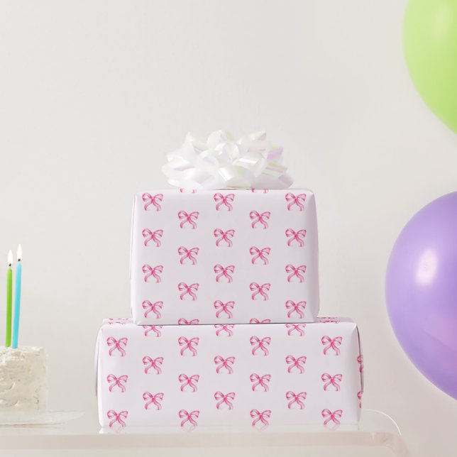Cute Pink Bow Coquette Pattern Baby Shower Wrapping Paper (Party Gifts)