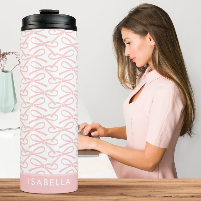 Cute Pink Bow Custom Name Thermal Tumbler (Creator Uploaded)