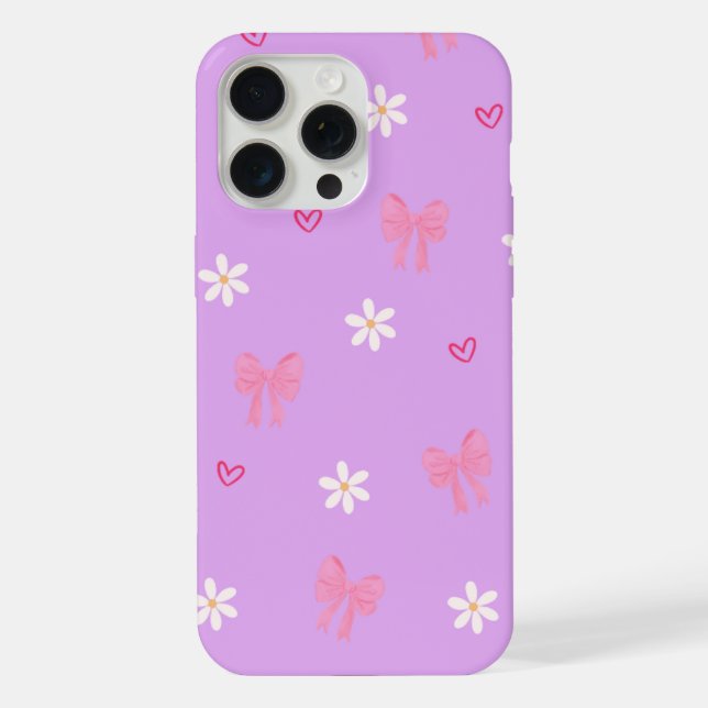 cute pink bow daisy pattern iphone 15 pro max case (Back)