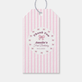Cute Pink Bow First Birthday  Gift Tags