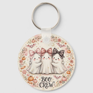 Cute Pink Bow Ghost BOO CREW Halloween Party Keychain
