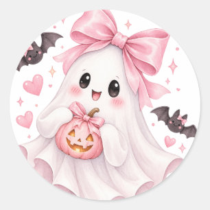 Cute Pink Bow Ghost Halloween Sticker