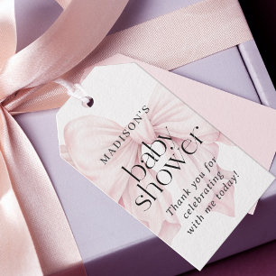 Cute Pink Bow Girl Baby Shower Favour Gift Tags