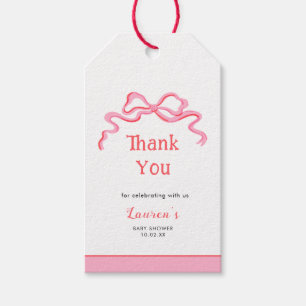 Cute pink bow girl Baby Shower Thank you  Gift Tags